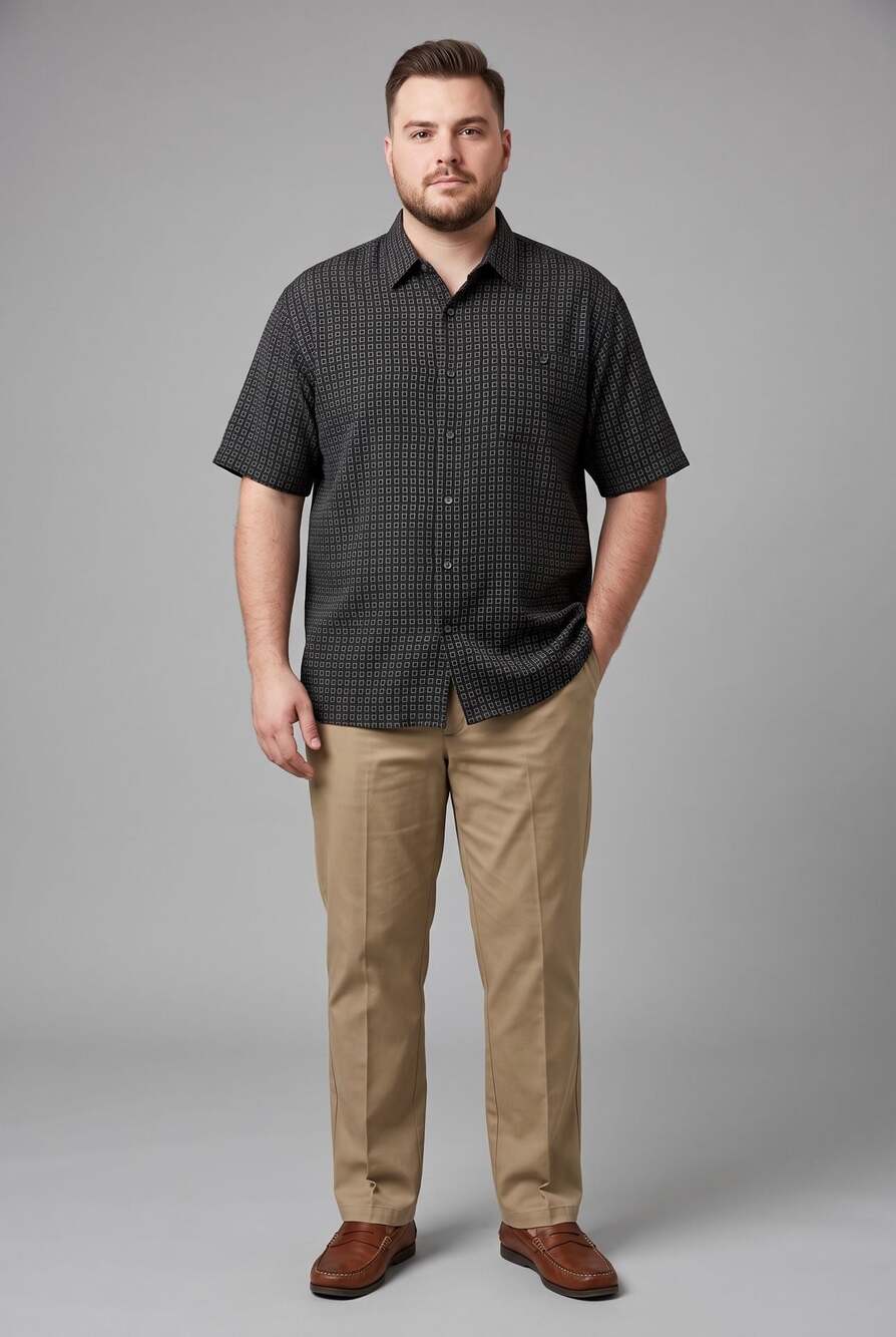 Mondo Di Marco Men's Black Geometric Square Pattern Short Sleeve Shirt XL